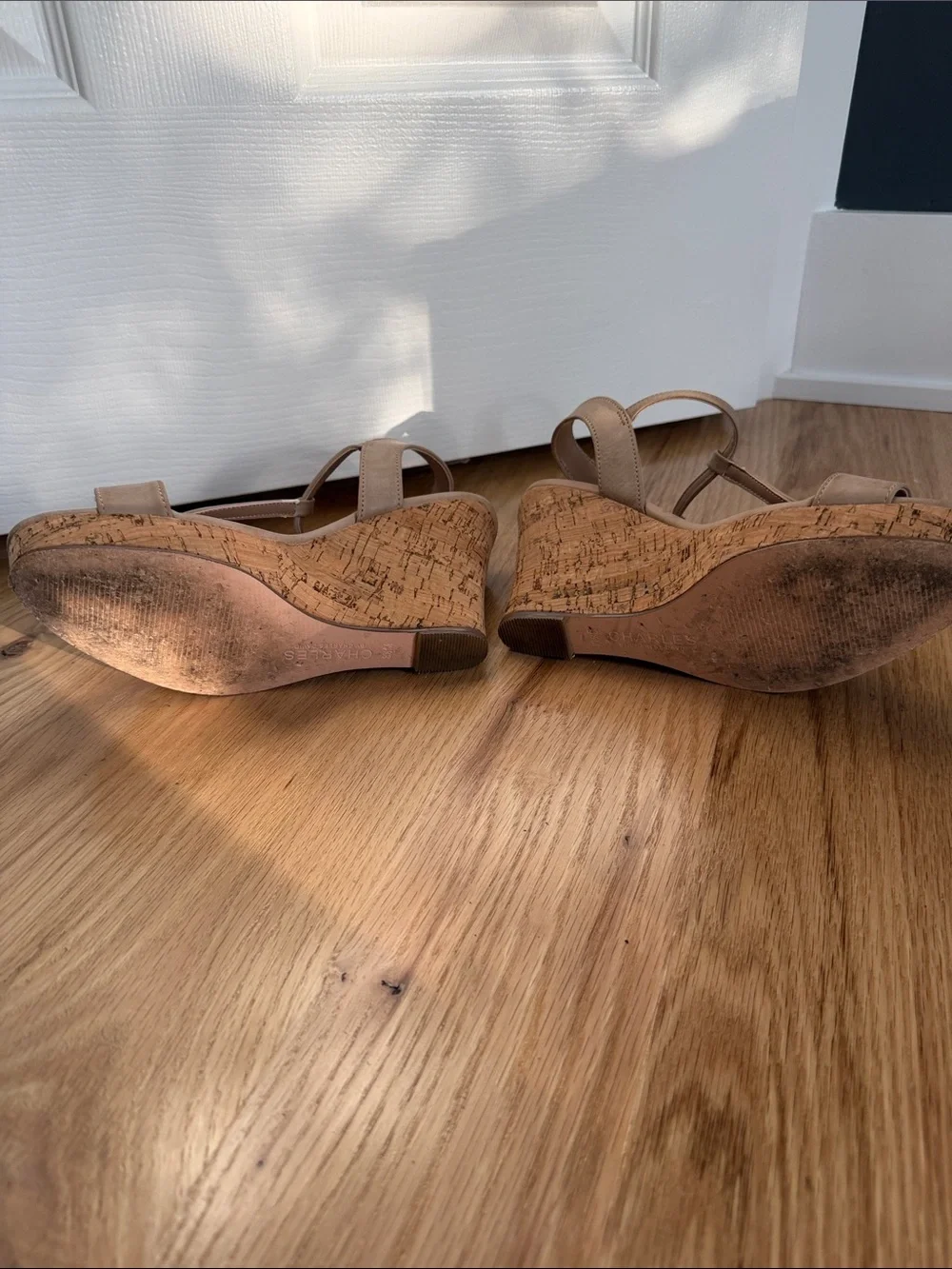 Charles By Charles David Neutral Tan Cork Wedge Sandals